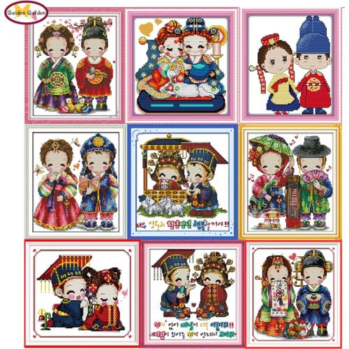 GG Korean Wedding Cross Stitch Painting Counted Printed on Canvas Needlework Set Embroidery Kit Home Decor Cross Stitch for kids