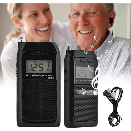 K-605 Mini Pocket Stereo LCD Digital FM AM Shortwave Radio Receiver MP3 Player