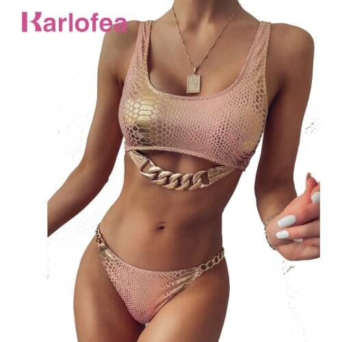 Karlofea Chic New Swimming Wear Fashion Casual Chain Two Piece Bikinis Suit Sunbathing Beach Outfits Swimsuit Mejur Bikini Sets