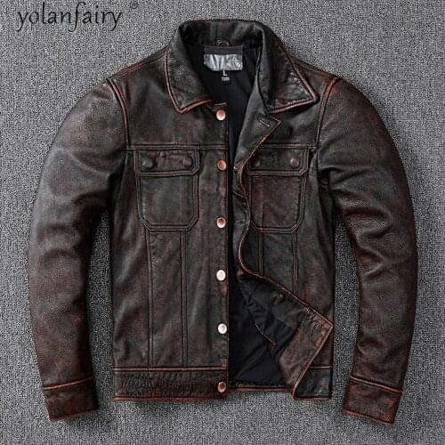 Genuine Leather Jacket Man Vintage Biker Jacket for Men Style 100% Cowhide Coat Plus Size 4xl Spring 2021 Veste Homme Pph4416