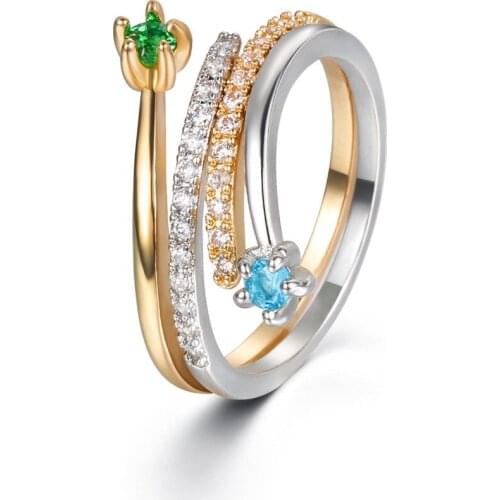 Micro-Inlaid Zircon Ring Openwork Flower Jewelry Couple Ring Gift