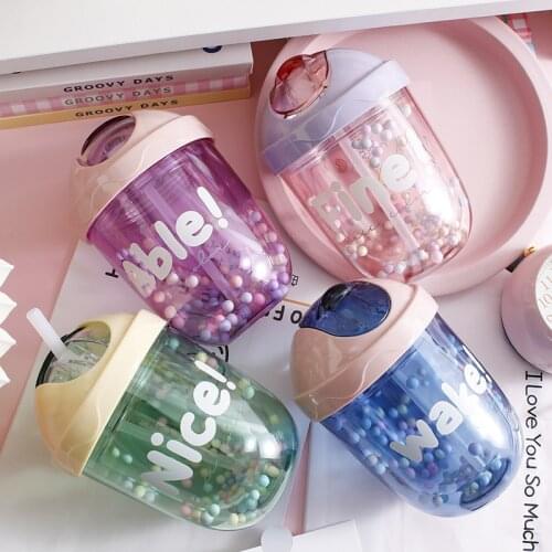 300ml Cute Water Bottle Bpa Free Outdoor Transparent Juice Drinking Cup Suitable For Adult Children Straw Plastic Tea Bottle