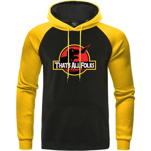 Jurassic Design Hoodie Men Hip Hop Print Autumn Hooded Sweatshirt Thats all folks Dinosaur Park Raglan Pullover Mens Streetwear