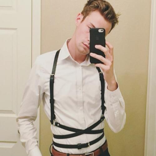 New Sexy Men Black faux leather lingerie punk gothic body bondage cage chest belt adjustable harness belt for Male