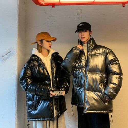 Men Winter Coat Bright Leather Down Cotton Jacket Loose Plus Size Couple Mens Clothing Cotton Jacket Warm Jacket