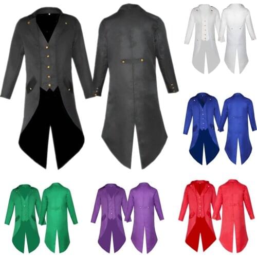 Medieval Mens Retro Gothic Tailcoat Suit Jacket Steampunk Long Jacket Victorian Frock Coat Cosplay Male Single Breasted Uniform