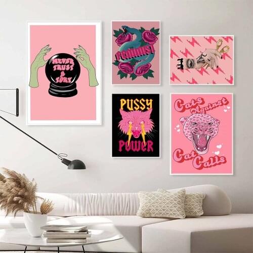 Wall Art Canvas Painting Feminist Fashion Pink Girl Power Prints Poster Girls Gift Modern Pictures For Living Room Bedroom Decor