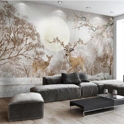 Wellyu Nordic aesthetic forest deer art TV background wall painting custom large mural green wallpaper papel de parede