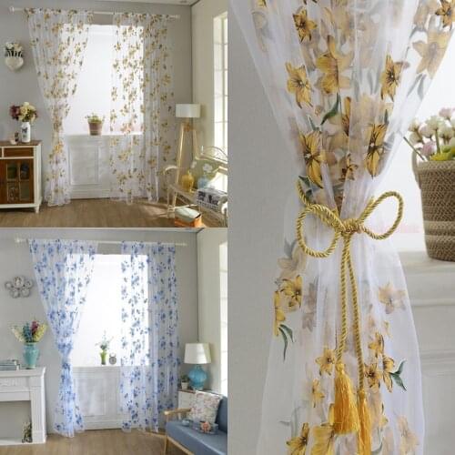 2020 Newest Hot Colorful Floral Print Sheer Privacy Curtain Panel Translucent Window Balcony Tulle Room Divider Flower Curtain