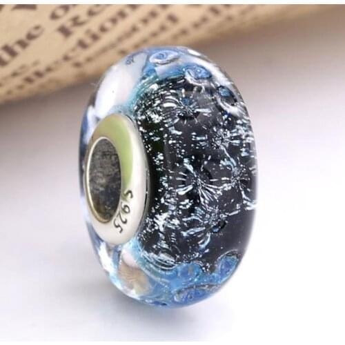 Original Wavy Dark Blue Murano Glass Ocean Beads Fit 925 Sterling Silver Bead Charm Bracelet Bangle Diy Jewelry
