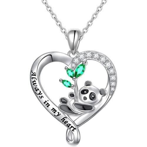 Korean Simple Silver Plated Hollow Cubic Zirconia Heart Clavicle Necklaces for Girl Women Panda Pendant Necklace Jewelry Gift
