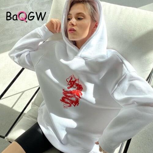Casual Oversized Dragon Print Hoodies for Women Hooded Loose Sweatshirt Long Sleeve Streetwear Women Fall Clothes Hoodie Winter