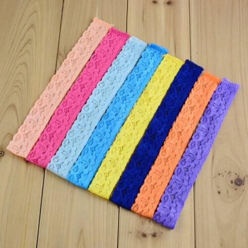 New Arrival 32pcs/lot 1" Width Kids High Elastic Lace Headband girls 16Colors Head Bows DIY Accessories HD15