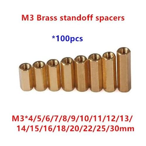 100pcs 3mm Thread M3 Hex Brass Standoff spacer Female to Female Spacing Screws Double pass Pillar M3*4/5/6/8/10/12/15/20/25/30mm