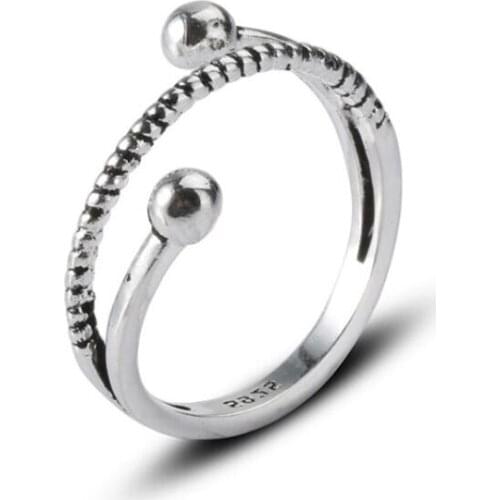 Real 925 Sterling Silver Double Ball Beads Geometric Rings For Women Girl Fashion Fine Jewelry Minimalist Accessories Gifts