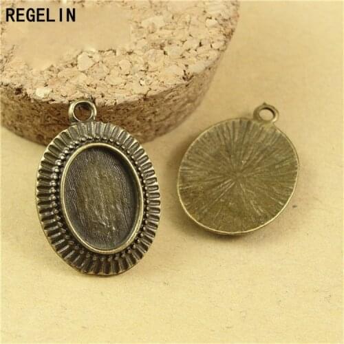 REGELIN Alloy/ Antique Bronze Blank Tray Pendant Necklace Base Setting 20pcs/lot Inner 14*10 MM DIY Jewelry Accessorie
