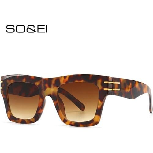 SO&EI Retro Oversized Square Sunglasses Women Fashion Brand Designer Leopard Champagne Eyewear Men Shades UV400 Sun Glasses