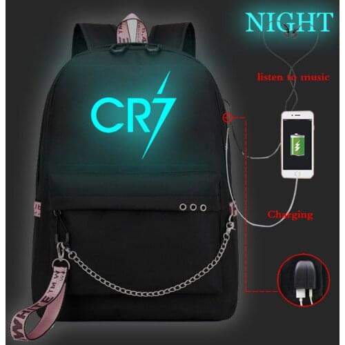 Cristiano Ronaldo CR7 Luminous USB Charge backpack High quality CR7 Boys Girls school Backpacks beautiful Luminous School bags