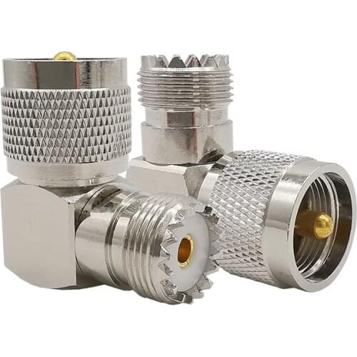 UHF Female SO-239 SO239 Jack to UHF Male PL259 PL-259 Plug Right Angle RF Adapter UHF Female-Male 90 Degree Connector