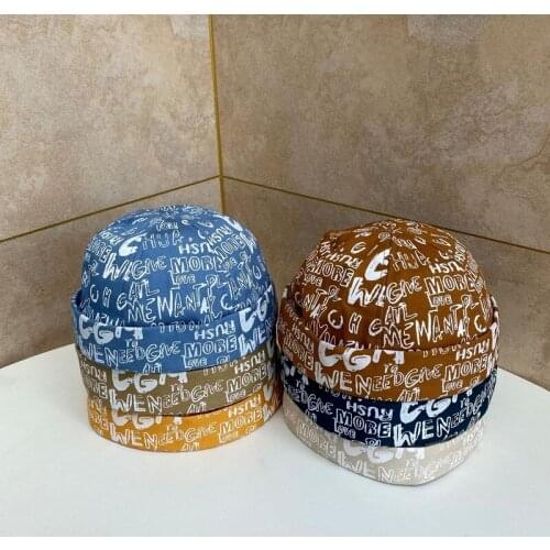 Unisex Print Retro Dome Melon Bound Beanie Hat Solid Color Trendy Yuppie Street Hip-hop Landlord Hat