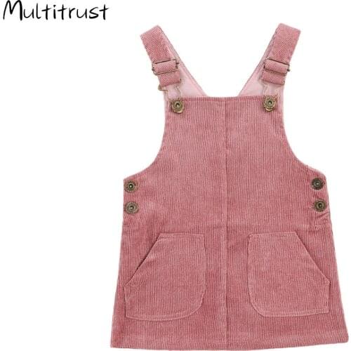 2020 Spring Autumn Toddler Baby Girls Corduroy Loose Braces Dress Newborn Infant Girls Button Pocket Strap Dresses Outfits 0-3Y
