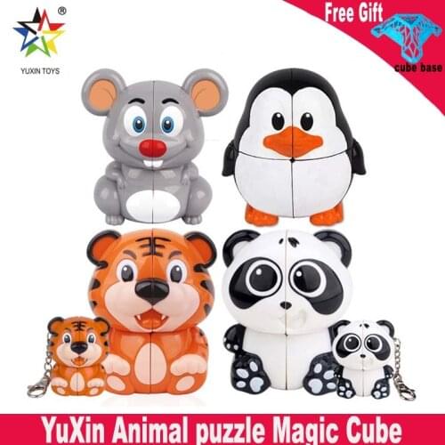 Yuxin magic cube Panda Tiger 2x2 mini Keychain toy Animal speed cube Panda / Tiger / Mouse / Penguin Educational 2x2x2 cubo magi