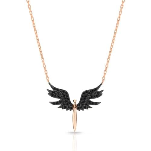 Stylish Michael Angel Pendant Womens 925 Sterling Silver Jewelry Rose Gold Plated necklace with Black Zircon