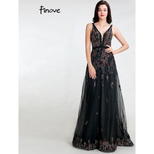 Finove Formal Evening Dress Long 2020 Sexy Backless Appliques Long Floor Length A-line In Women' Dresses Plus Size