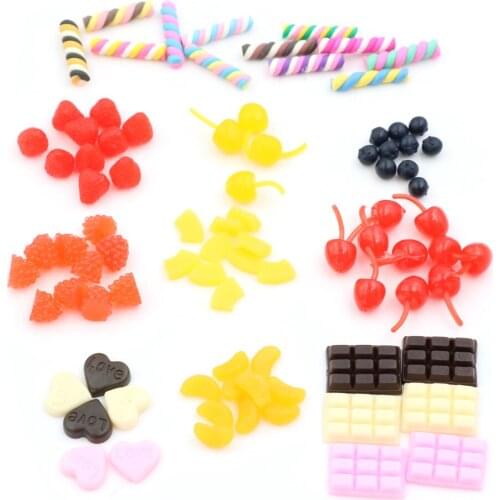 10/6PCS Simulation Food Fake Cherries Chocolate Cookie Stick Resin Miniature Art Flatback Cabochon DIY Decorative Craft