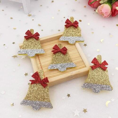 10pcs 32*40mm Felt Fabric Glitter Paillette Christmas Bell Applique Wedding DIY Patches A392