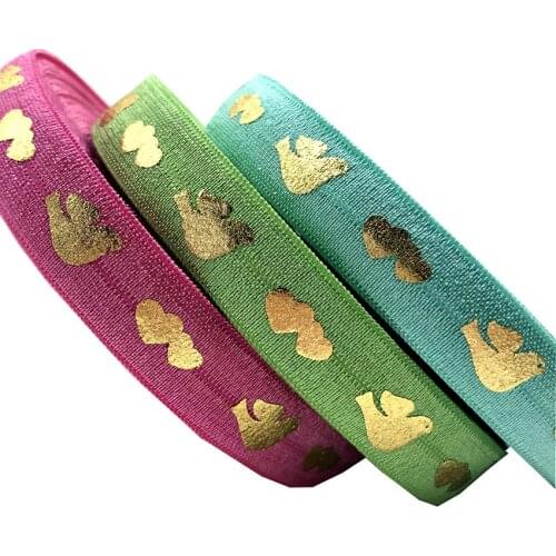 16mm 10yard Gold Foil Heart Peace Dove Printed Fold Over elastic For Hardband Diy Wedding Party Gift Packing Accessory