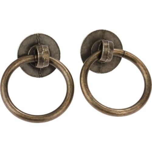 2pcs Ring Knobs Simple Handle Antique Bronze Pull w/screws Decor Cabinet Furniture Kitchen Drawer Cupboard 40*30mm Old Chinese