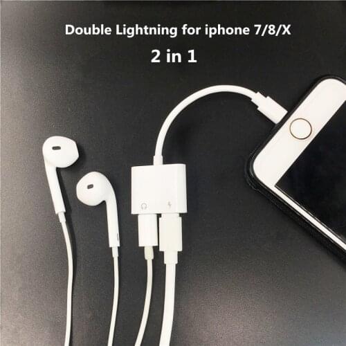 2 in 1 Double Jack Audio Adapter for iPhone 7/8/X for iOS11 Charging Music or Call For Charging Adapter earphone