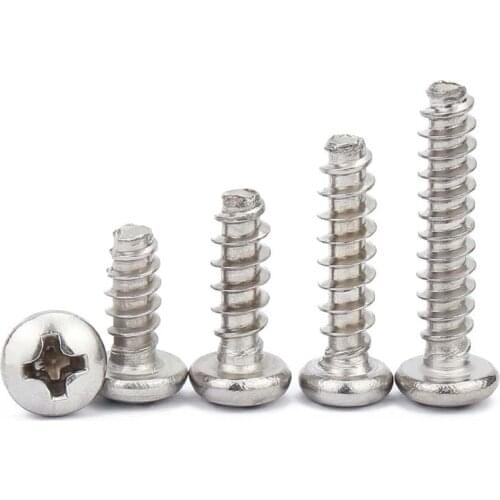 20/100X 304 Stainless Steel Cross Recess Phillips Pan Round Head Flat End Self Tapping Screw M1.2 M1.4 M1.6 M2 M2.6 M3 M3.5 M4M5