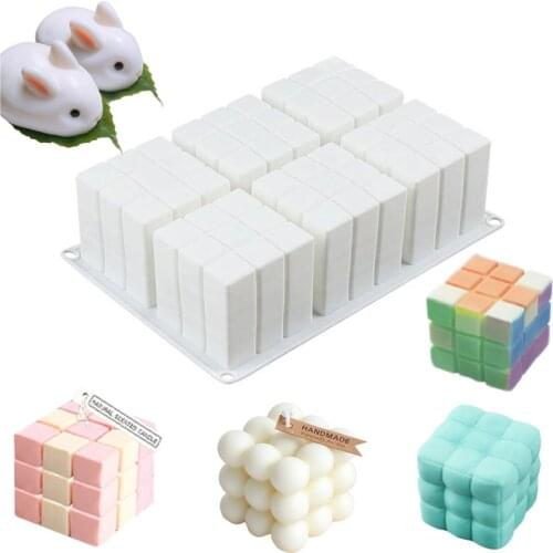 3D New Cube Baking Mousse Cake Silicone Mold DIY Soy Wax Candle Molds Aroma Plaster Forms Mousse Dessert Cake Bakeware Mould