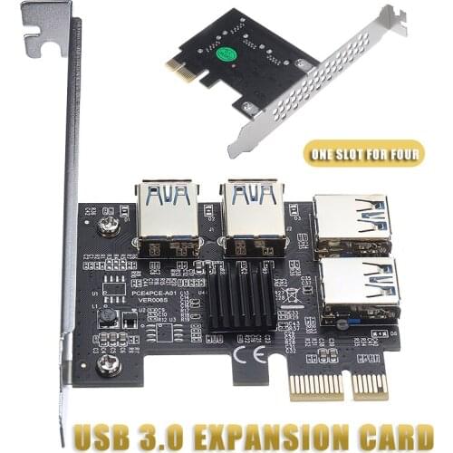 4 Ports PCI-E Riser Adapter Board PCI-Express 1 to 4 USB 3.0 PCI-E Miner Card for BTC Mining Durable Computer Connector Cable