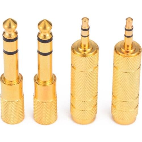 4pcs Golden Jack 6.35mm Male Plug to 3.5mm Female Connector Headphone Amplifier Audio Adapter Jack Stereo Microphone Converter