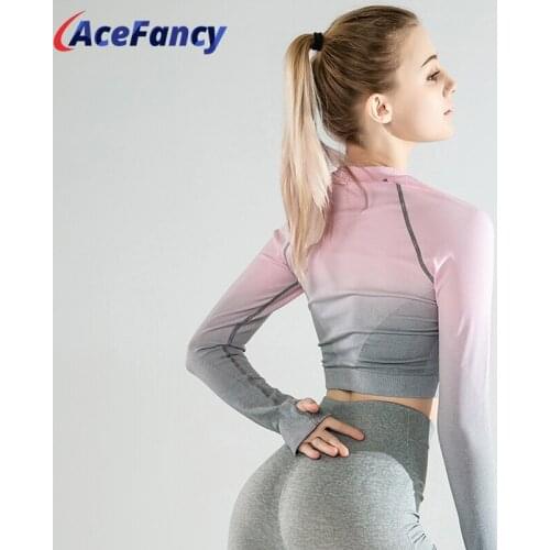Acefancy Ombre Seamless Long Sleeve Crop Top T88888 Vital Seamless Long Sleeve Crop Top Women Quick Dry Fitness Yoga Crop Top