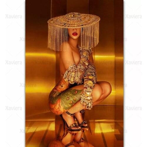 5D Diy Diamond Painting Sexy Woman Gold Jewelry Hat Diamond Embroidery Rhinestone Cross Stitch Kit Home Decoration Living Room