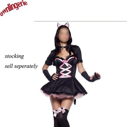 Free Shipping Sexy Adult Women Girls Lingerie Bunny Pink Lace Up Halloween Costume Catwomen Fancy Dress For SALE