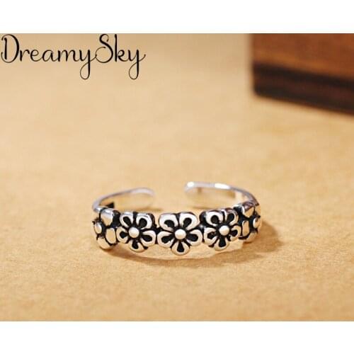 Bohemian Fashion Silver Color Flower Antique Rings For Women Girls Big Finger Ring Bridal Jewelry joyas de plata