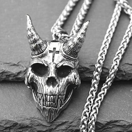 Boutique Handmade Vintage Domineering Demon Satan Cross Skull Pendant Mens Jewelry Necklace