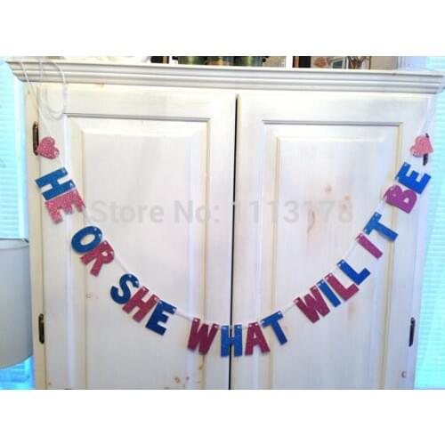 Cheap He or She, What Will It Be Banner -- Baby Shower Decoration / Gender Reveal Party / Photo Prop garland