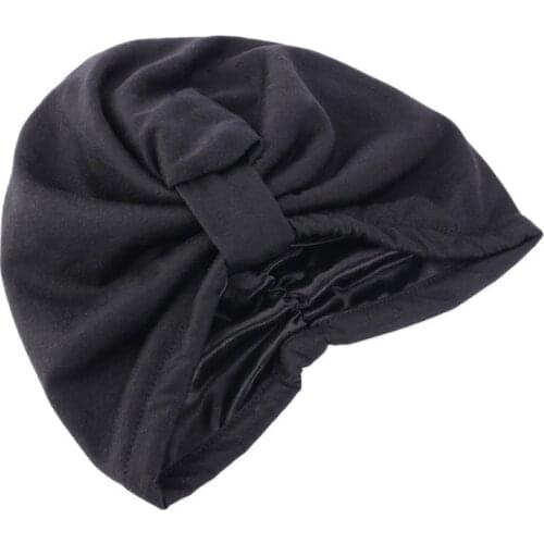 Hot Sale Womens Hair Cap For Sleeping Double Turban Layer Elastic Satin Lined Chemotherapy Headband Bonnet Headscarf Hat