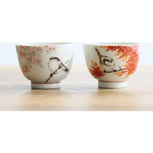 Imported from Japan nakamura TaoZhiRen hand-drawn in the spring and autumn having six birds side of cup tea gift set