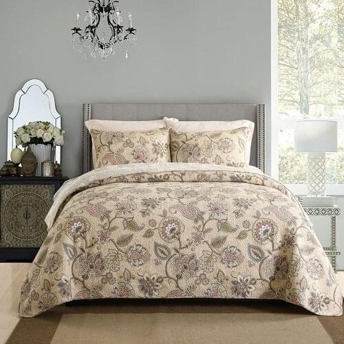 CHAUSUB Quality Washed Cotton Quilt Set 3PC Vintage Printed Quilts Quilted Bedspread Coverlet Set Bed Cover Pillowcase King Size