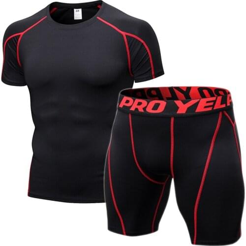 Compression Gym Tight Clothing Men Jogging Suits Sports Sets Fitness Clothes Black Tights Running T Shirt Shorts Workout wear