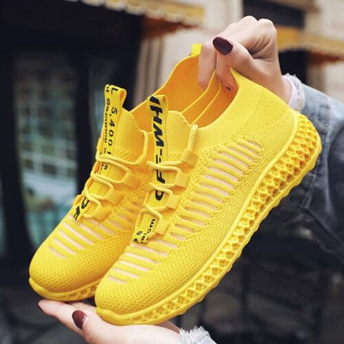 Fashion Women Shoes On Platform Knitted Sneakers Yellow Comfortable Woman Summer Buffalo Female Luxury Trainers Running Shoes