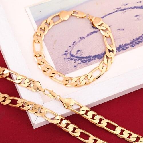 Hot Brass Big Men 9mm Necklace Bracelet Mens Figaro Chain Choker Necklaces Chains Fashion Jewerly