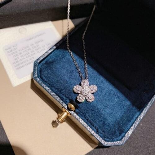 Cute Flowers 925 Sterling Silver Mini Floret Inlay Zircon Pendant Necklace Short Chain for Girl Exquisite Prevent Allergy Jewelr